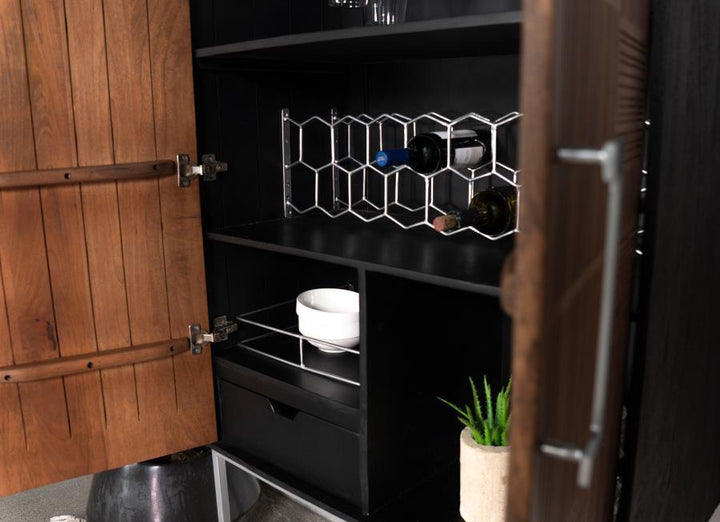 Borman - 2 Door Home Bar Cabinet Wine Storage - Walnut And Black Wine Cabinet modern furniture Contempo Furniture