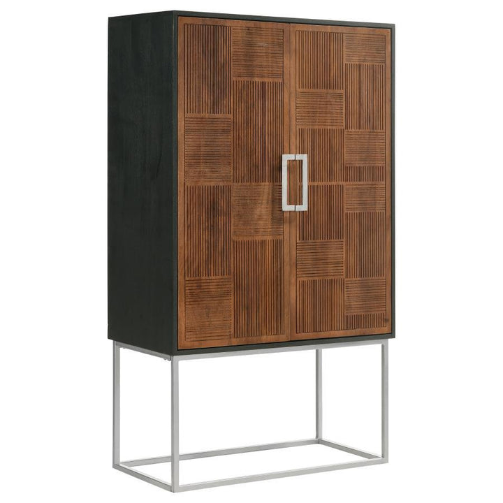 Borman - 2 Door Home Bar Cabinet Wine Storage - Walnut And Black Wine Cabinet modern furniture Contempo Furniture