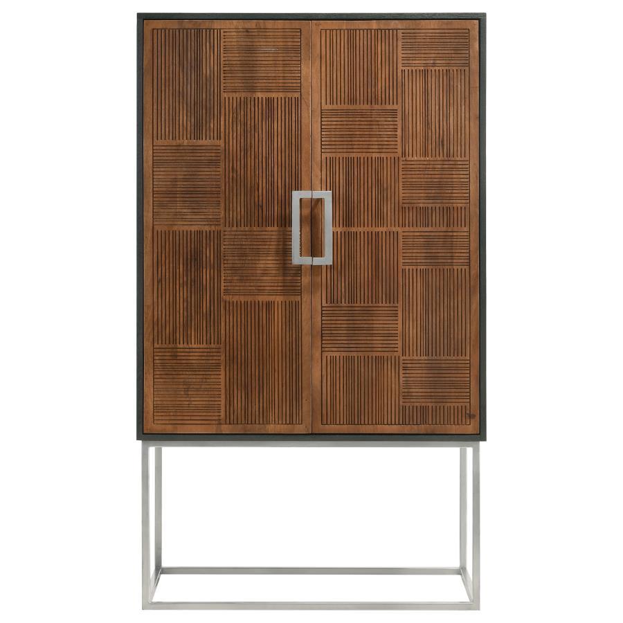 Borman - 2 Door Home Bar Cabinet Wine Storage - Walnut And Black Wine Cabinet modern furniture Contempo Furniture