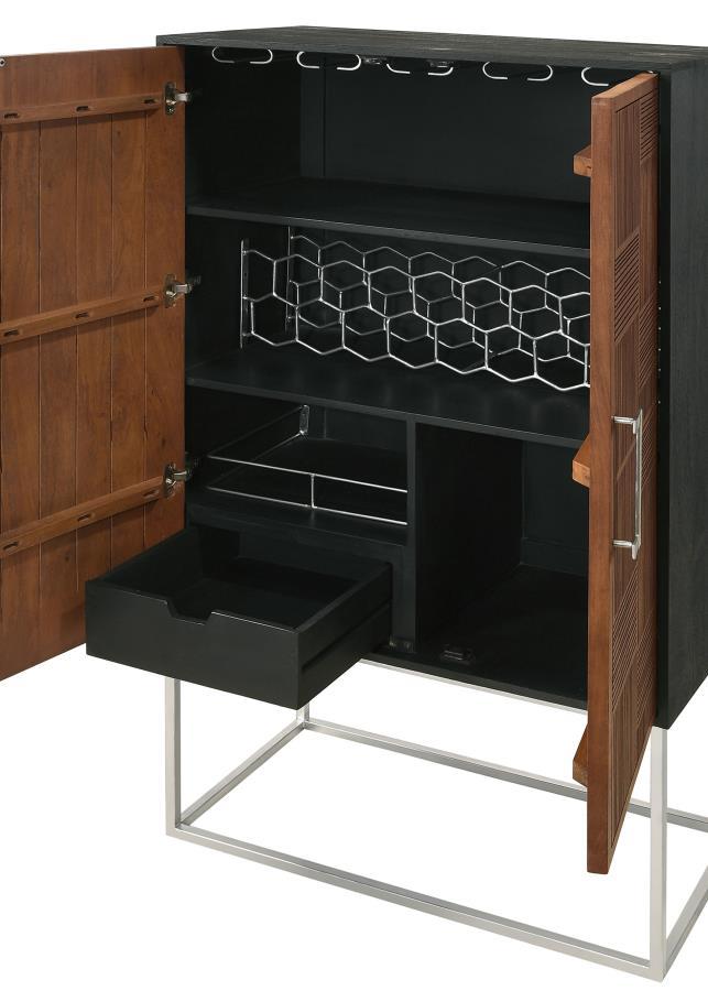 Borman - 2 Door Home Bar Cabinet Wine Storage - Walnut And Black Wine Cabinet modern furniture Contempo Furniture
