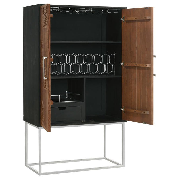 Borman - 2 Door Home Bar Cabinet Wine Storage - Walnut And Black Wine Cabinet modern furniture Contempo Furniture