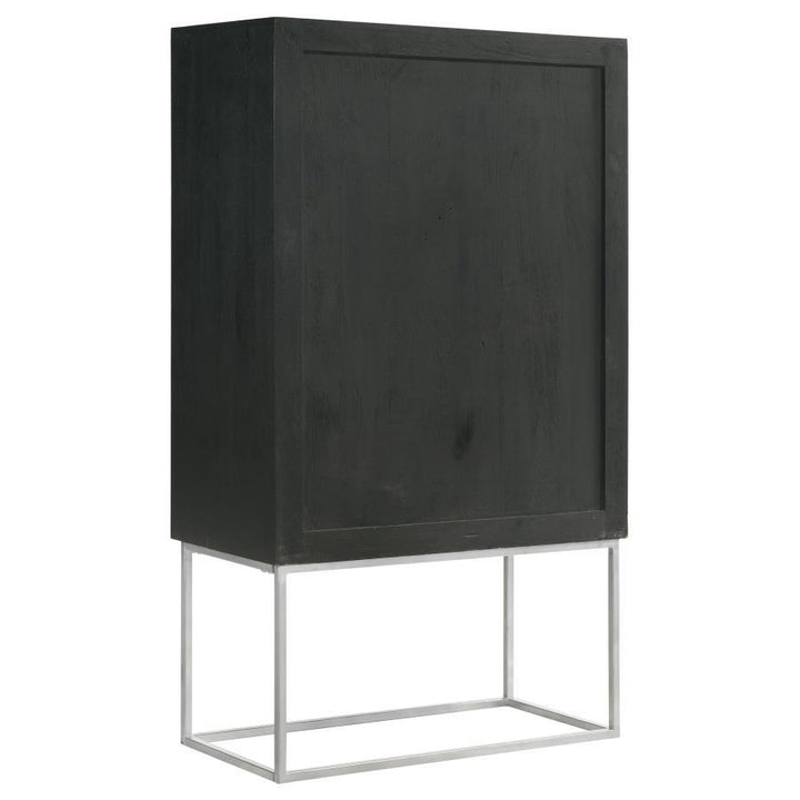 Borman - 2 Door Home Bar Cabinet Wine Storage - Walnut And Black Wine Cabinet modern furniture Contempo Furniture