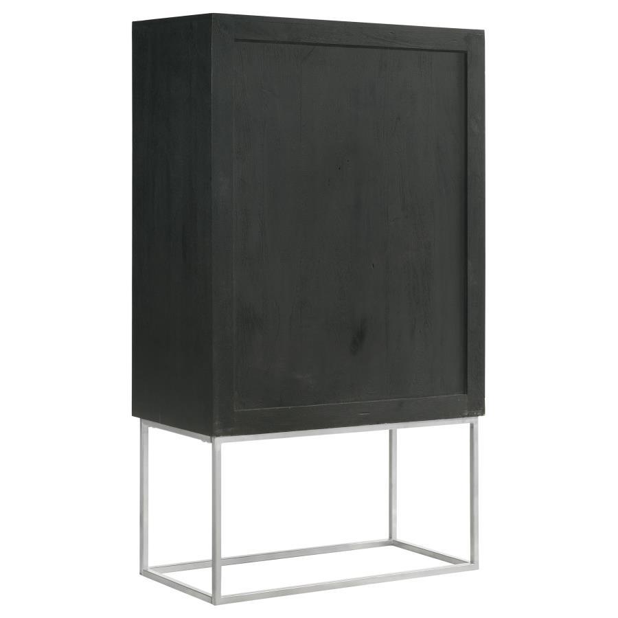 Borman - 2 Door Home Bar Cabinet Wine Storage - Walnut And Black Wine Cabinet modern furniture Contempo Furniture