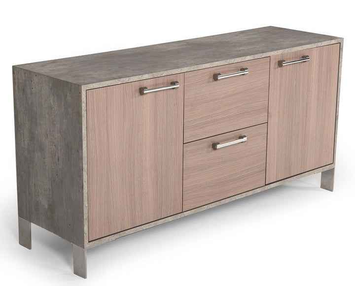Boston Modern Brown Oak &amp; Faux Concrete Office File Cabinet
