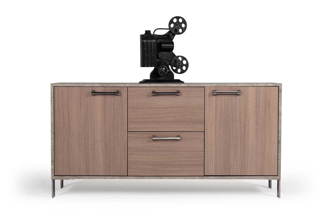 Boston Modern Brown Oak & Faux Concrete Office File Cabinet
