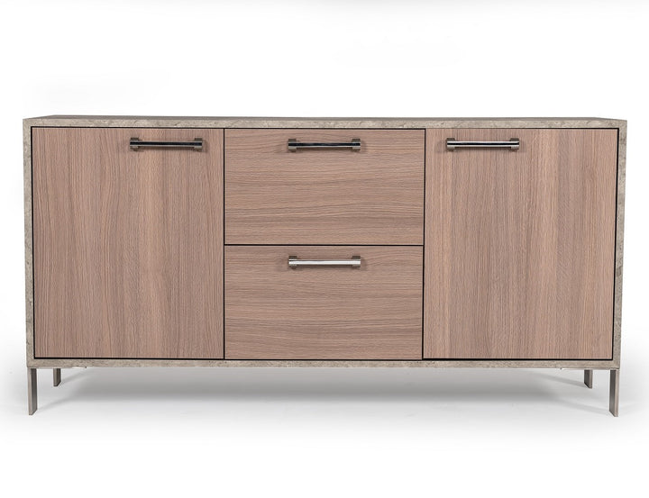 Boston Modern Brown Oak &amp; Faux Concrete Office File Cabinet
