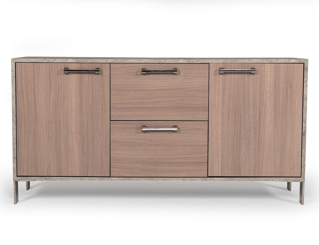 Boston Modern Brown Oak & Faux Concrete Office File Cabinet