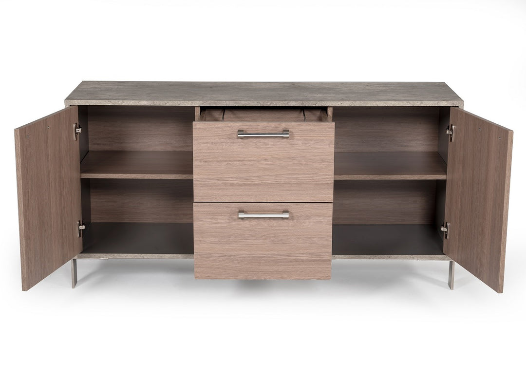 Boston Modern Brown Oak  and  Faux Concrete Office File Cabinet
