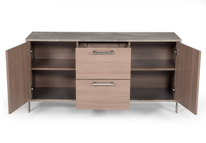 Boston Modern Brown Oak &amp; Faux Concrete Office File Cabinet