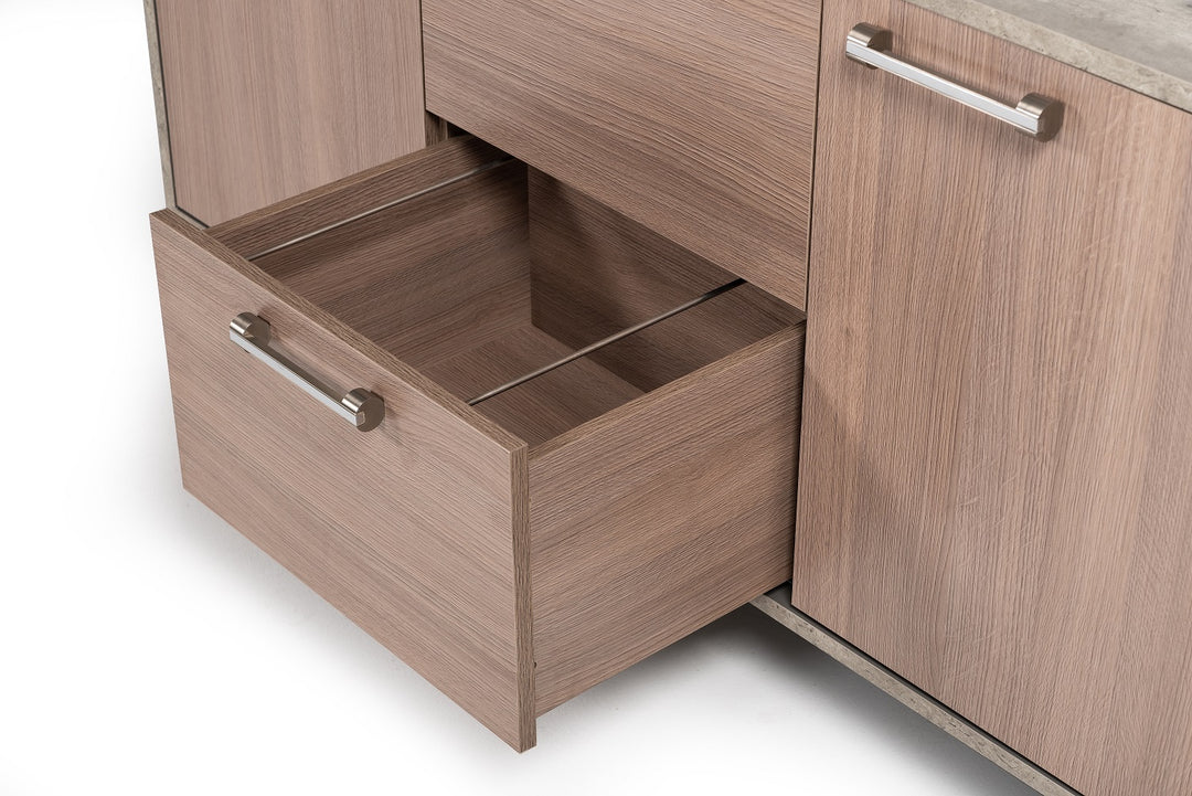 Boston Modern Brown Oak & Faux Concrete Office File Cabinet