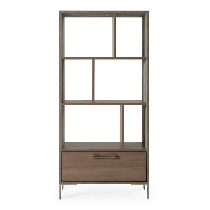 Boston Modern Brown Oak &amp; Faux Concrete Bookcase