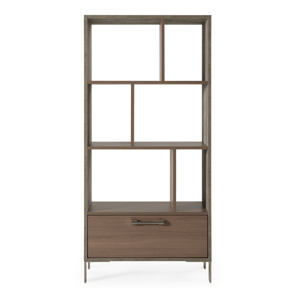 Boston Modern Brown Oak & Faux Concrete Bookcase