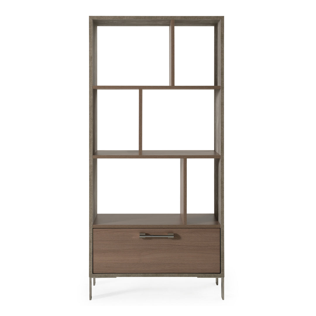 Boston Modern Brown Oak & Faux Concrete Bookcase