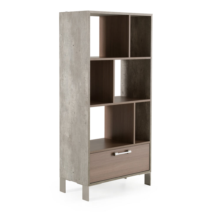 Boston Modern Brown Oak &amp; Faux Concrete Bookcase