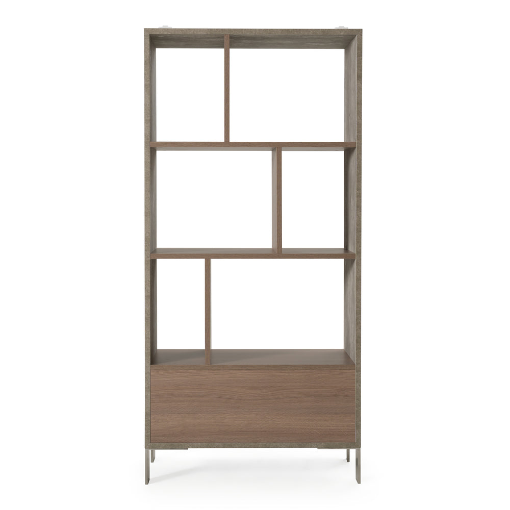 Boston Modern Brown Oak & Faux Concrete Bookcase - View 4