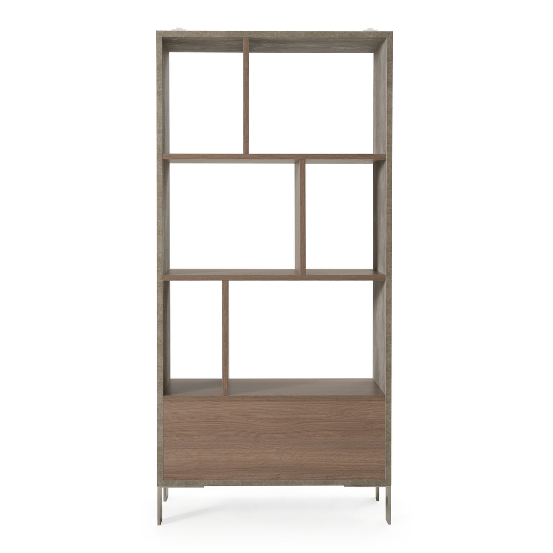 Boston Modern Brown Oak & Faux Concrete Bookcase