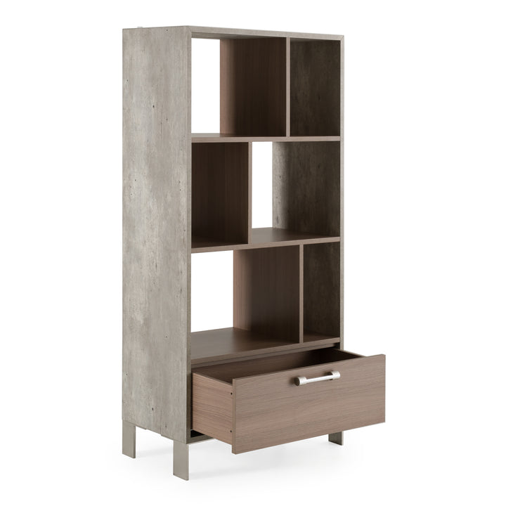 Boston Modern Brown Oak &amp; Faux Concrete Bookcase