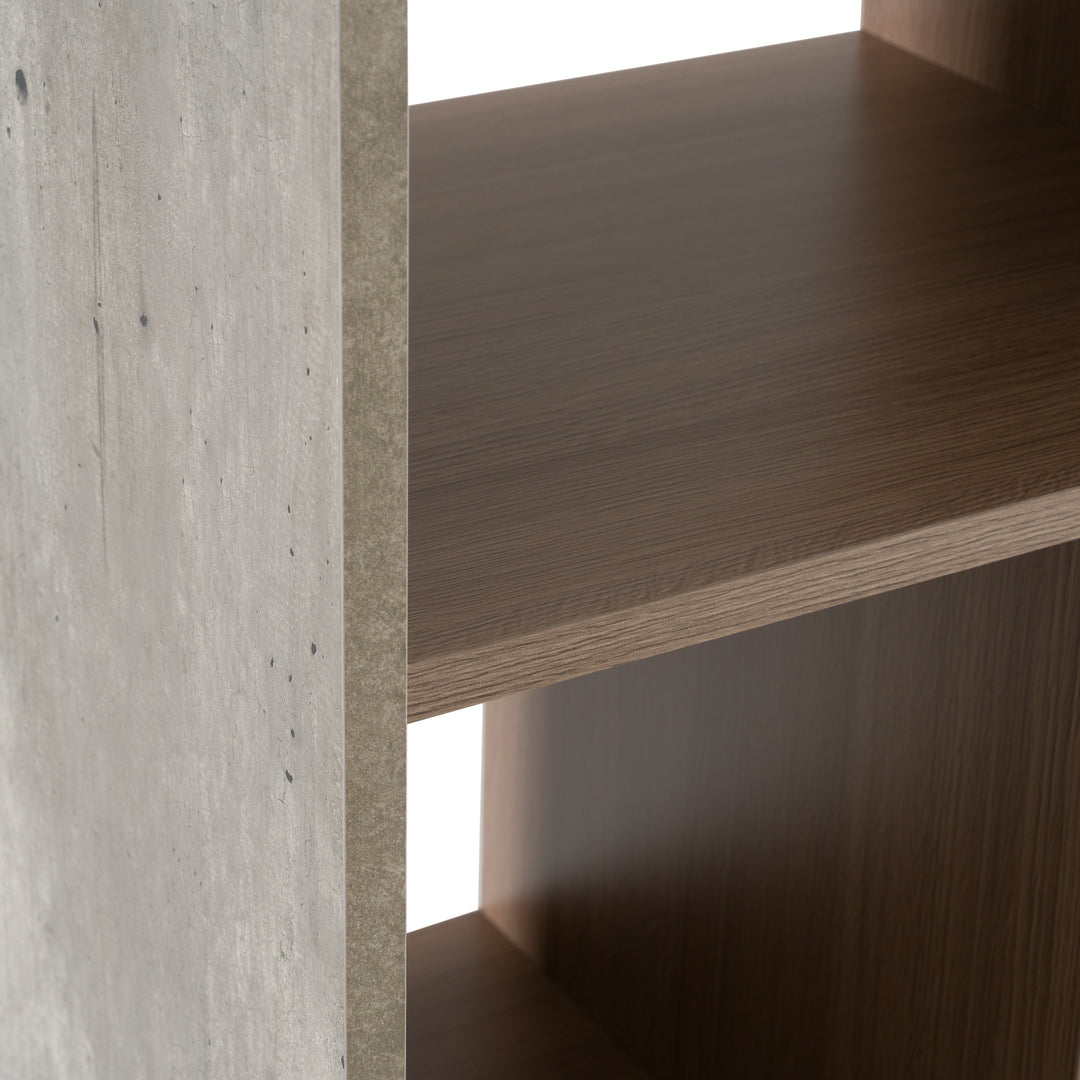 Boston Modern Brown Oak  and  Faux Concrete Bookcase