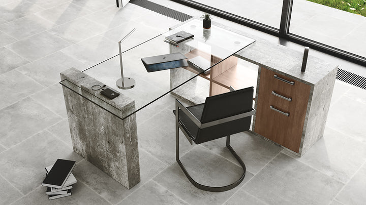 Boston Modern Glass &amp; Faux Concrete Reversible Desk