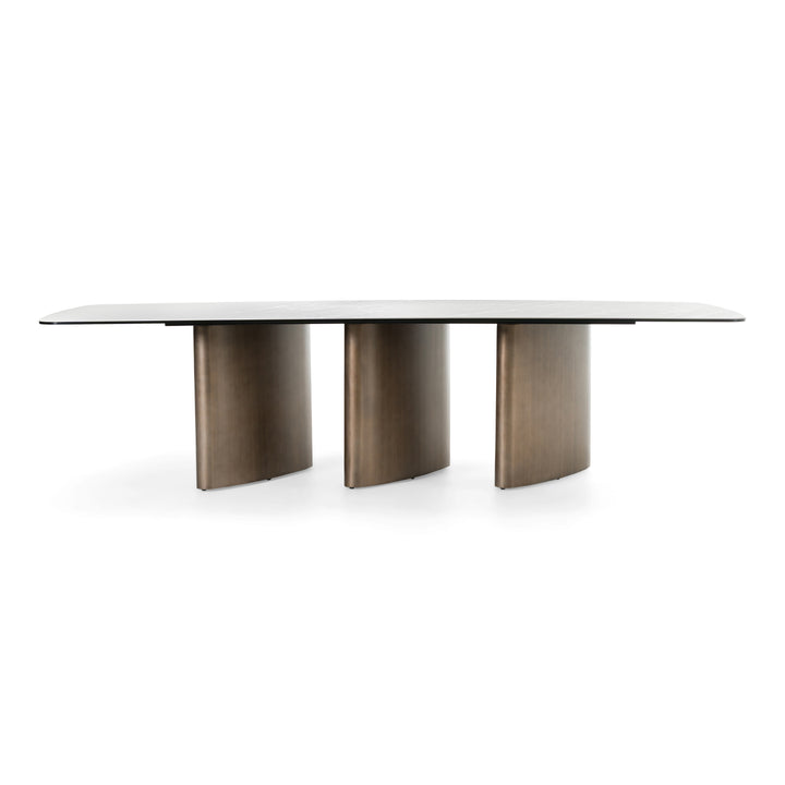 Bounty - Modern White Ceramic + Antique Brass Dining Table