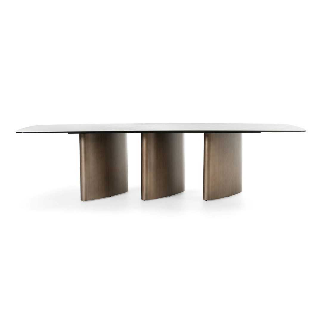 Bounty - Modern White Ceramic + Antique Brass Dining Table