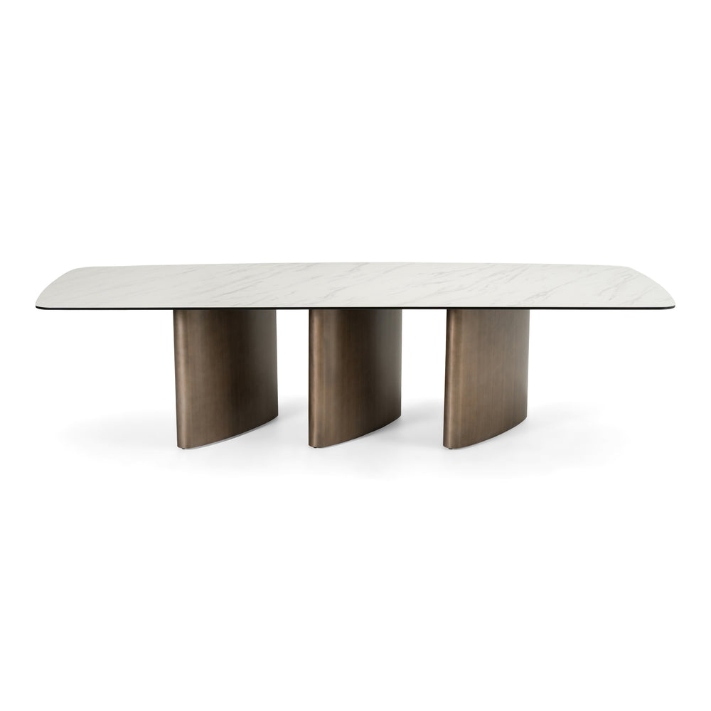 Bounty - Modern White Ceramic + Antique Brass Dining Table - View 2