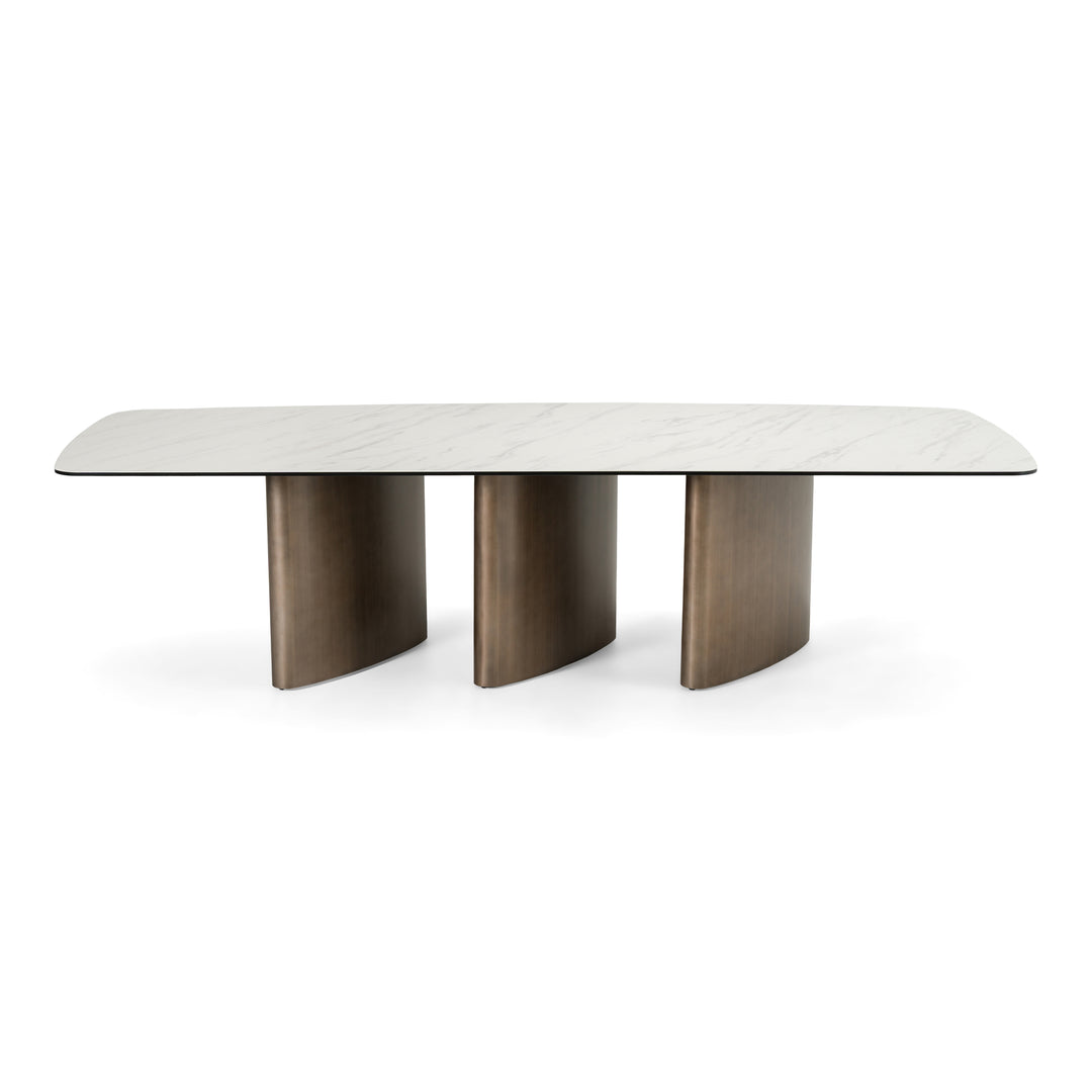 Bounty - Modern White Ceramic + Antique Brass Dining Table