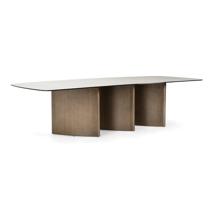 Bounty - Modern White Ceramic + Antique Brass Dining Table