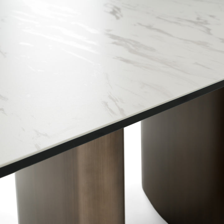 Bounty - Modern White Ceramic + Antique Brass Dining Table