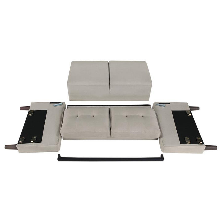 Bowen - 2 Piece Upholstered Track Arm Tufted Sofa Set - Beige Stationary Sofa &amp; Loveseat modern furniture Contempo Furniture