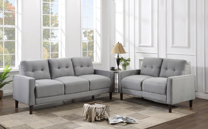 Bowen - 2 Piece Upholstered Track Arm Tufted Sofa Set - Gray Stationary Sofa &amp; Loveseat modern furniture Contempo Furniture