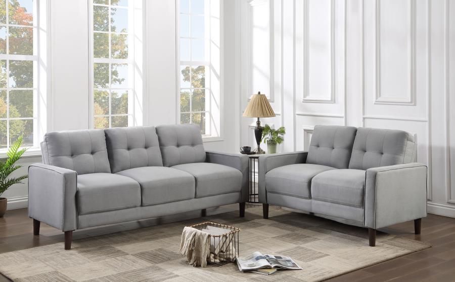 Bowen - 2 Piece Upholstered Track Arm Tufted Sofa Set - Gray Stationary Sofa & Loveseat modern furniture Contempo Furniture