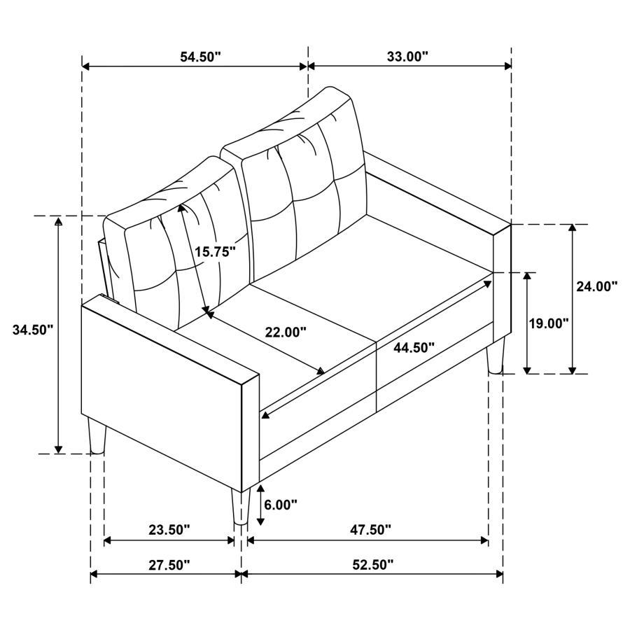 Bowen II - Fabric Upholstered Track Arm Loveseat - Rust Stationary Loveseat modern furniture Contempo Furniture