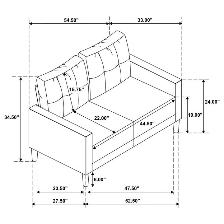 Bowen II - Fabric Upholstered Track Arm Loveseat - Rust Stationary Loveseat modern furniture Contempo Furniture