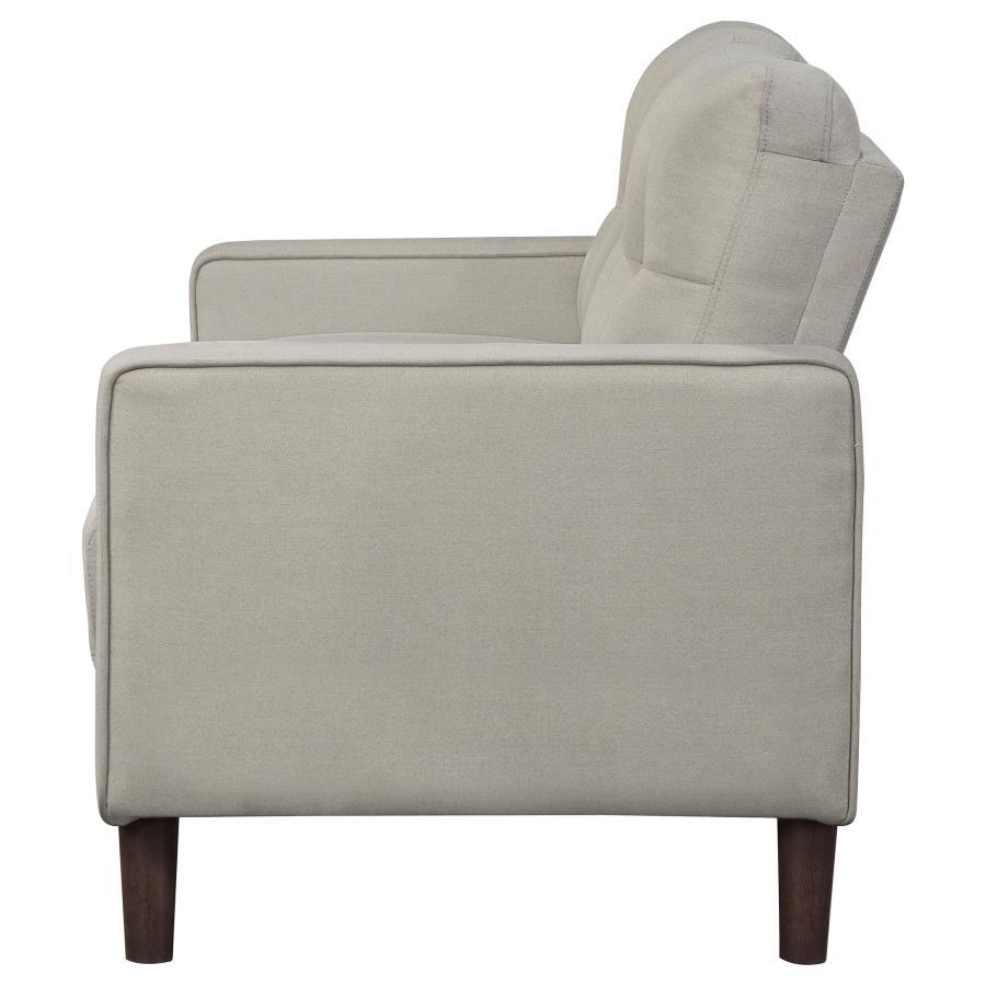 Bowen - Upholstered Track Arm Tufted Loveseat - Beige Stationary Loveseat modern furniture Contempo Furniture
