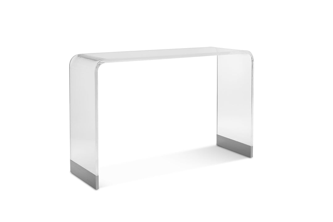 Bowie Console Table in Clear Acrylic and Brushed Stainless Steel Console Table modern furniture Contempo Furniture