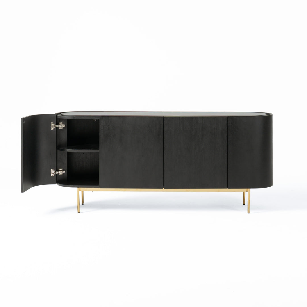 Bowie  Mid-Century Modern Black Oak + Brass Buffet