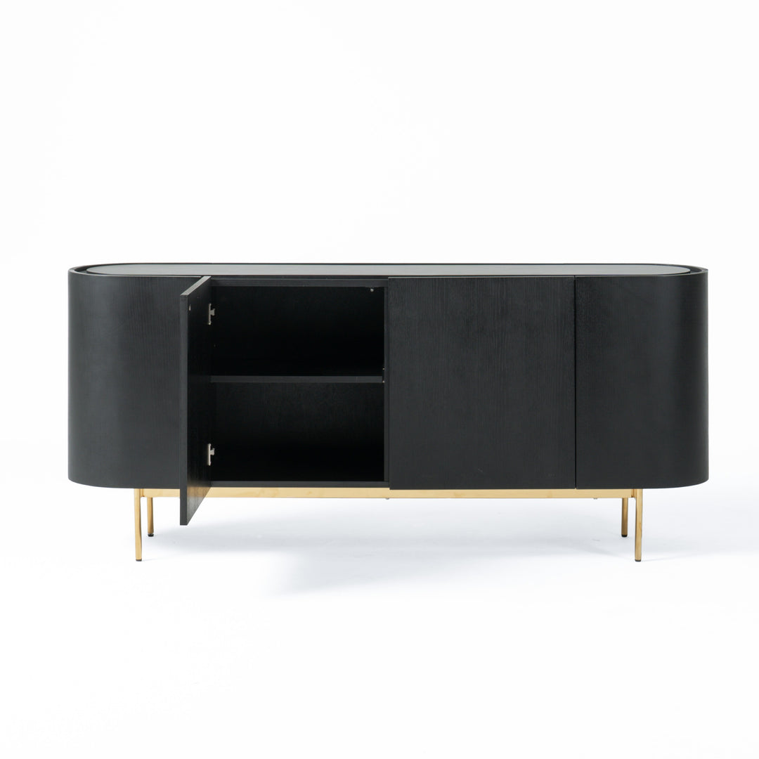 Bowie  Mid-Century Modern Black Oak + Brass Buffet