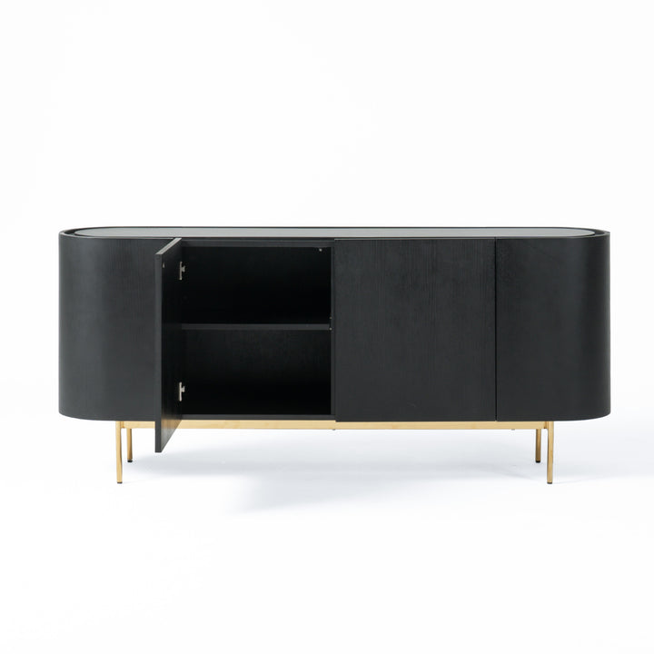 Bowie  Mid-Century Modern Black Oak + Brass Buffet