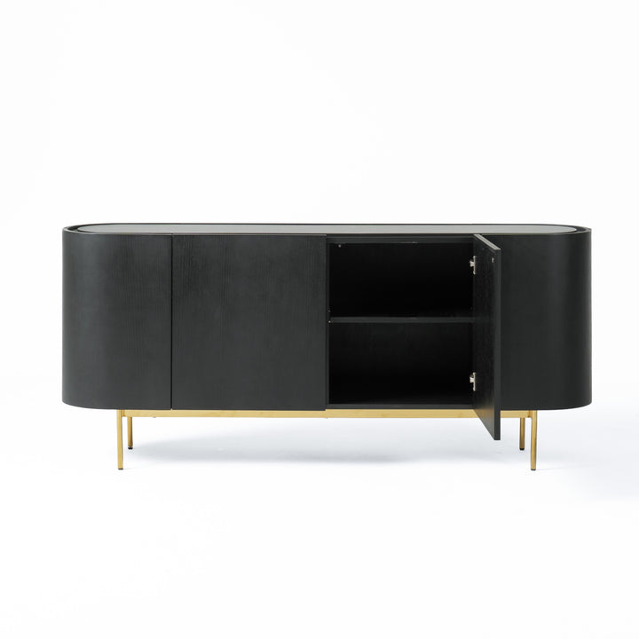 Bowie  Mid-Century Modern Black Oak + Brass Buffet