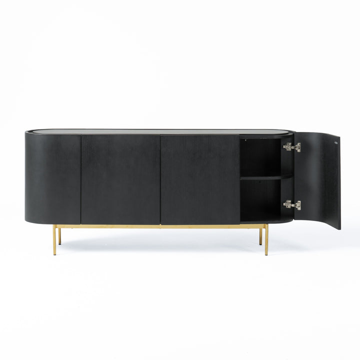Bowie  Mid-Century Modern Black Oak + Brass Buffet
