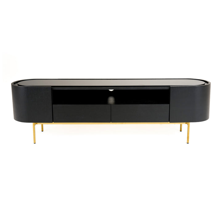 Bowie - Mid-Century Modern Black Oak + Brass TV Stand