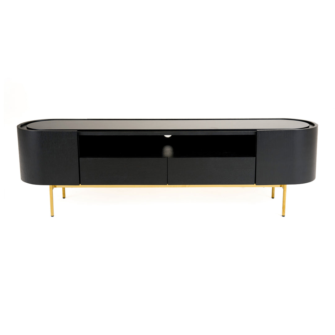 Bowie - Mid-Century Modern Black Oak + Brass TV Stand