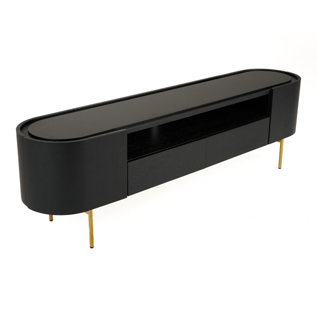 Bowie - Mid-Century Modern Black Oak + Brass TV Stand