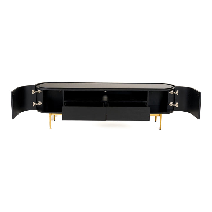 Bowie - Mid-Century Modern Black Oak + Brass TV Stand