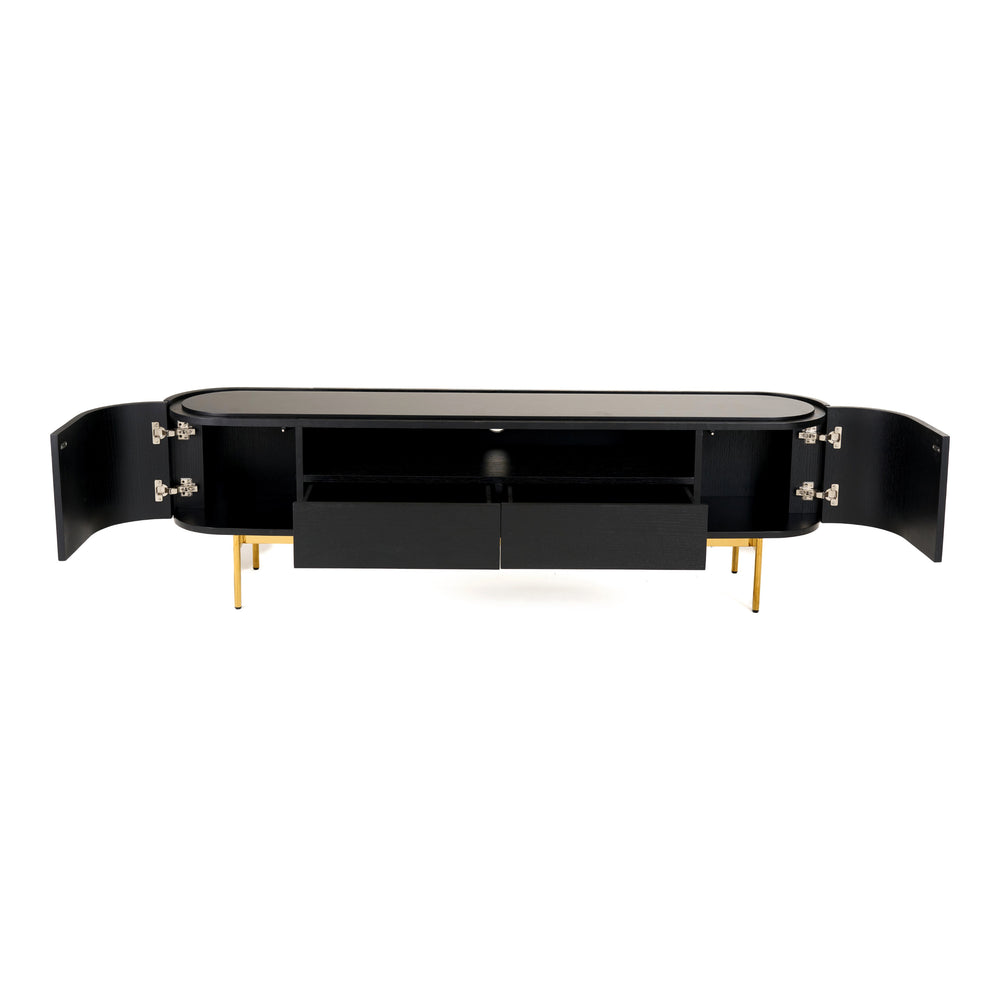 Bowie - Mid-Century Modern Black Oak + Brass TV Stand - View 10