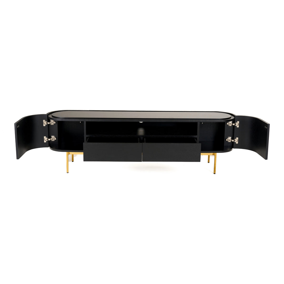 Bowie - Mid-Century Modern Black Oak + Brass TV Stand