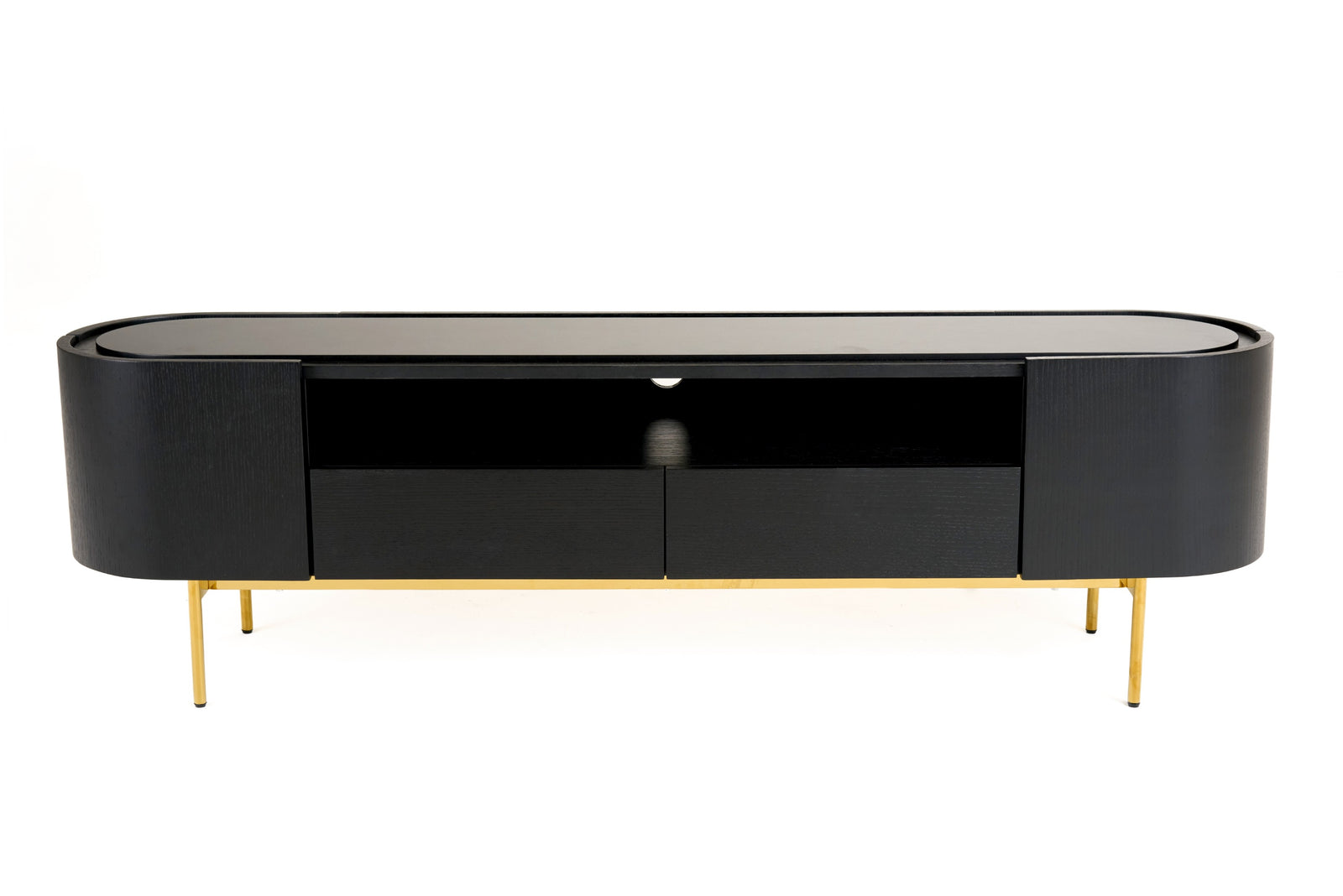 Bowie - Mid-Century Modern Black Oak  Brass TV Stand