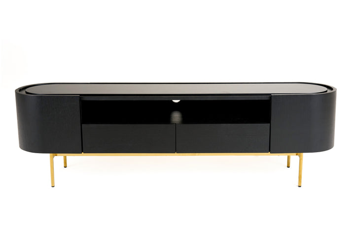Bowie  Mid-Century Modern Black Oak + Brass TV Stand