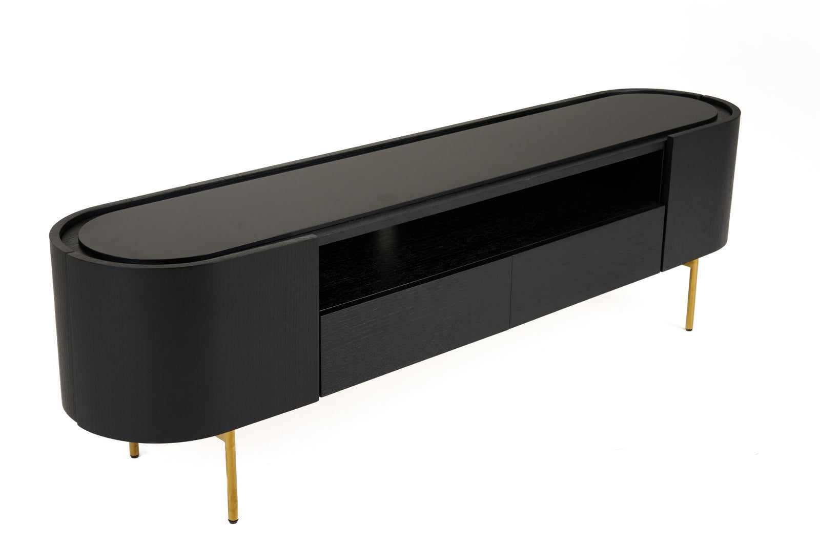 Bowie - Mid-Century Modern Black Oak  Brass TV Stand